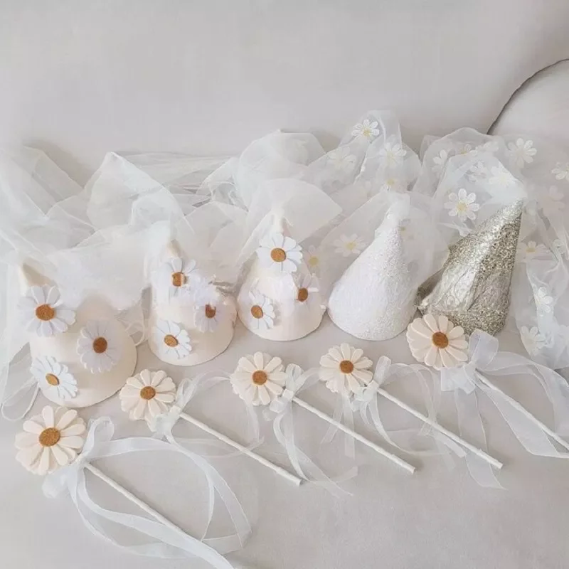 

First Kids Birthday Daisy Hat Baby Girl Flower Party Hat Mesh Headwear