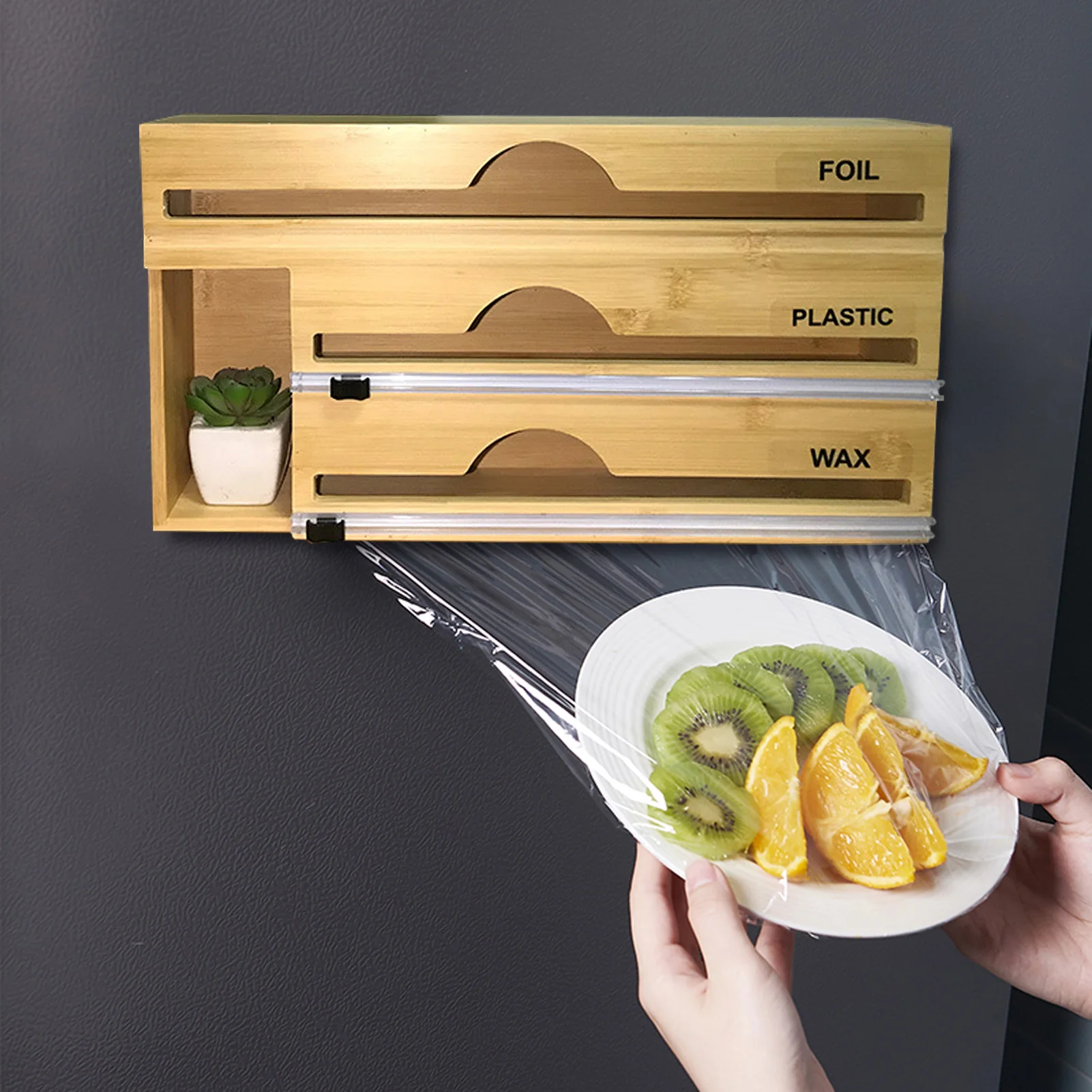 

Wood Wrap Dispenser with Cutter Packaging Dispenser Aluminum Foil Cling Film Dispenser Kitchen Wall Mounted Storage Organizer