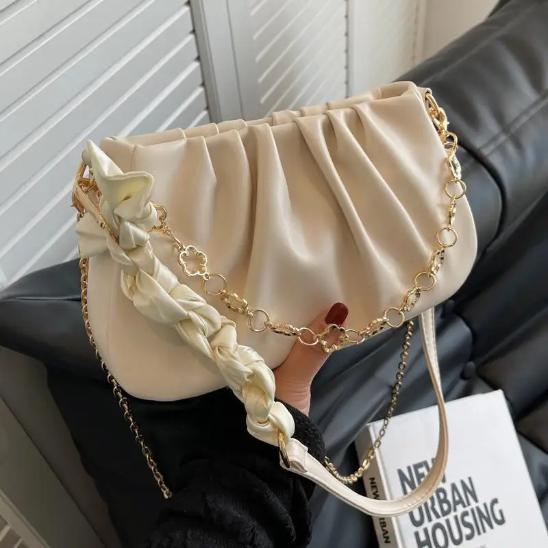 

Fashion Chain One Shoulder Bag Niche Design Double Shoulder Strap Senior Texture Women Small Square Bag 2023 New Armpit Handbag