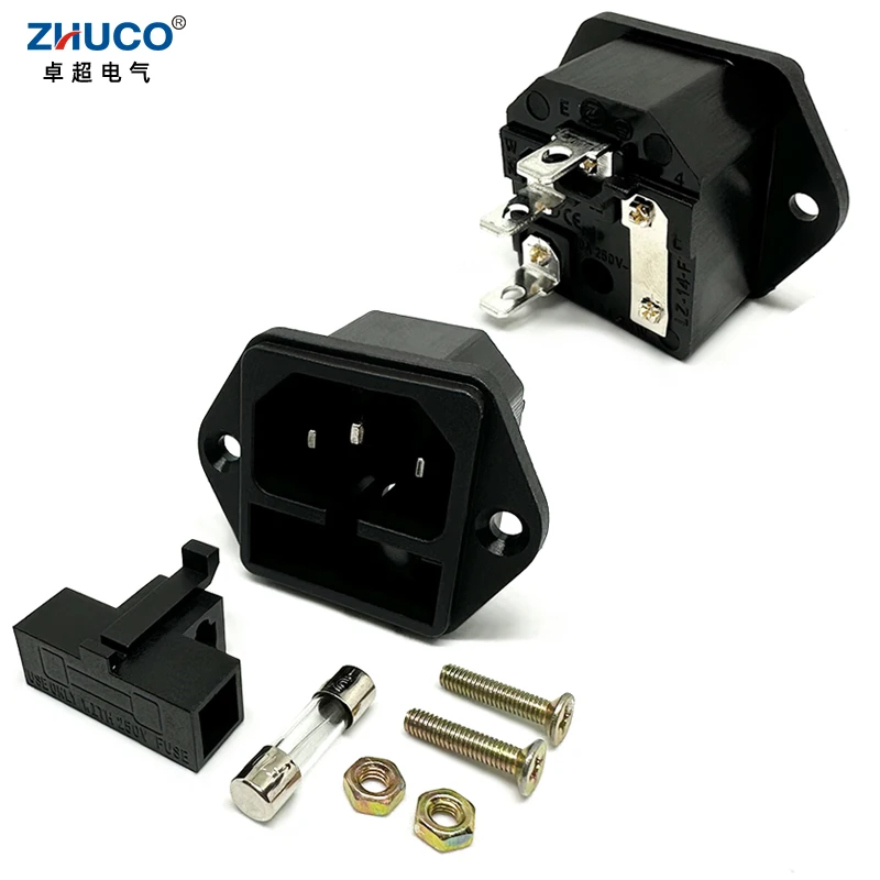 

1PC LZ-14-F1-3P 3 Pins Panel Mounted Plug Connector IEC320 C14 250V AC Electrical Inlet Module Power Socket With 10A 5x20mm Fuse