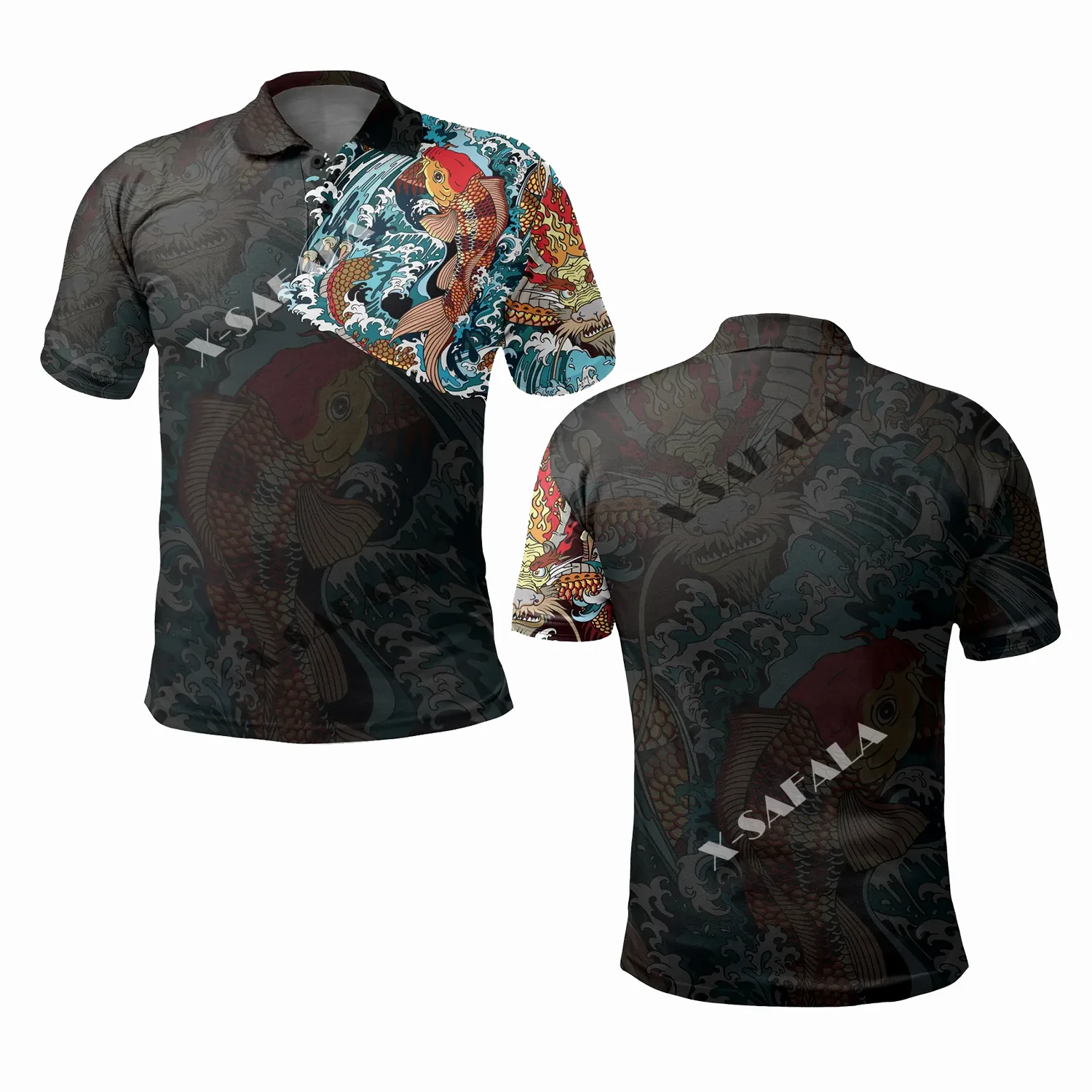 Поло мужское с 3D-принтом японская рубашка-поло коротким рукавом воротником