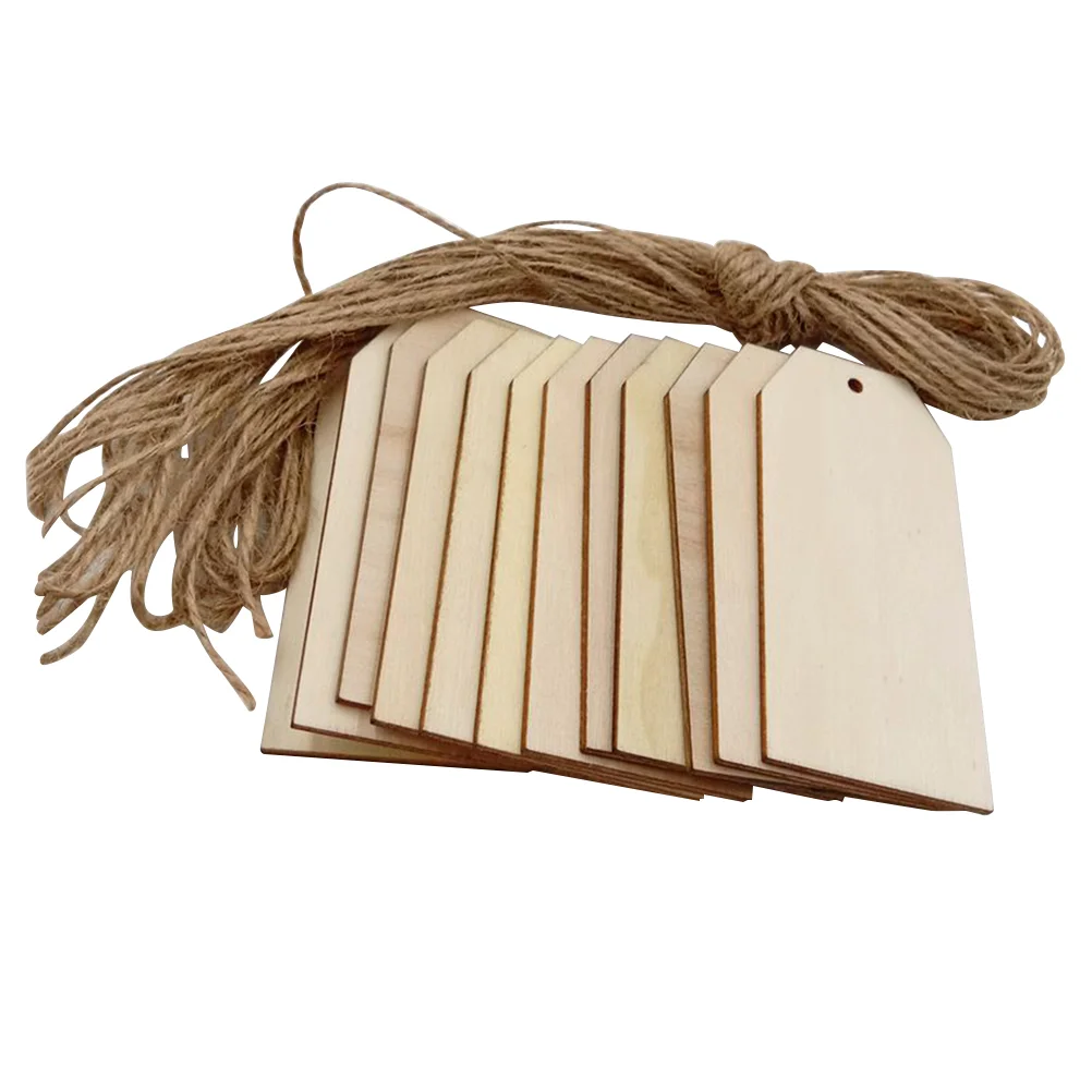 

50 Pcs Hanging Tags Pendant Wall Decor 10M Linen Rope Square Shape Plaques Wedding Decoration Wooden Ornaments