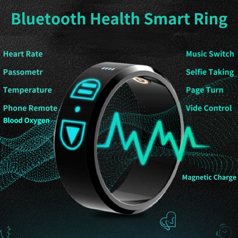 

New Health Bluetooth Smart Ring With APP Passometer Blood Oxygen Thermometer Fitness Heart Rate Tracker Fitbit Remote Waterproof