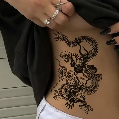 Водостойкая временная татуировка-наклейка в японском стиле, черное, белое пламя, дракон, боди-арт, искусственная татуировка, светящаяся тат...