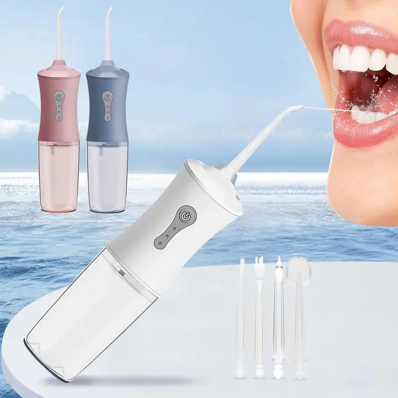 

Портативный ирригатор для полости рта с 4 насадками для очистки, ирригатор для воды с USB-зарядкой, 3 режима, 240 мл, резервуар для воды, водонепроницаемость IPX7