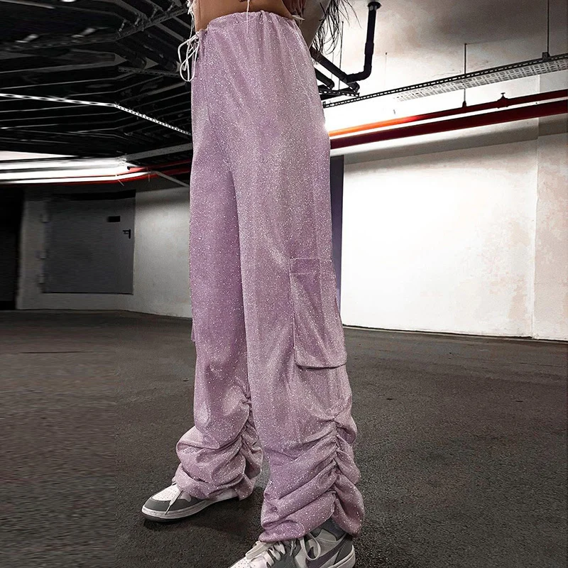 

Spring Summer Sequin Wide Leg Pants Straight Party Club Women's Cargo Pants Casual Trousers