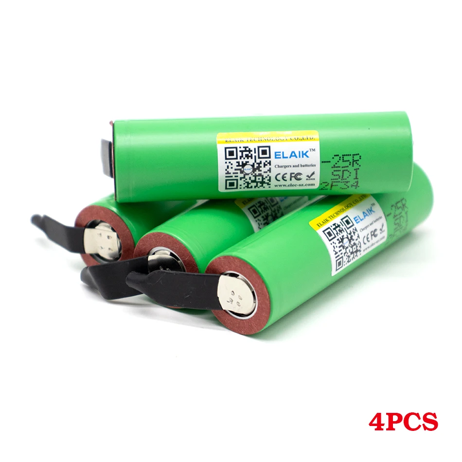 

4PCS 18650 2500mAh battery Rechargeable battery INR18650 25R 20A discharge Li-ion Battery 15A cell battery + DIY Nickel