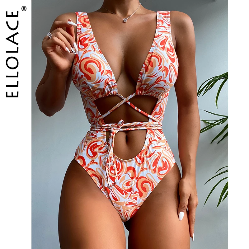 

Ellolace Monokini One Piece Swimsuit Deep-V Swimwear With Girdle For Women Luxury Sexy Bathing Suit Surf Shear Fitness Body