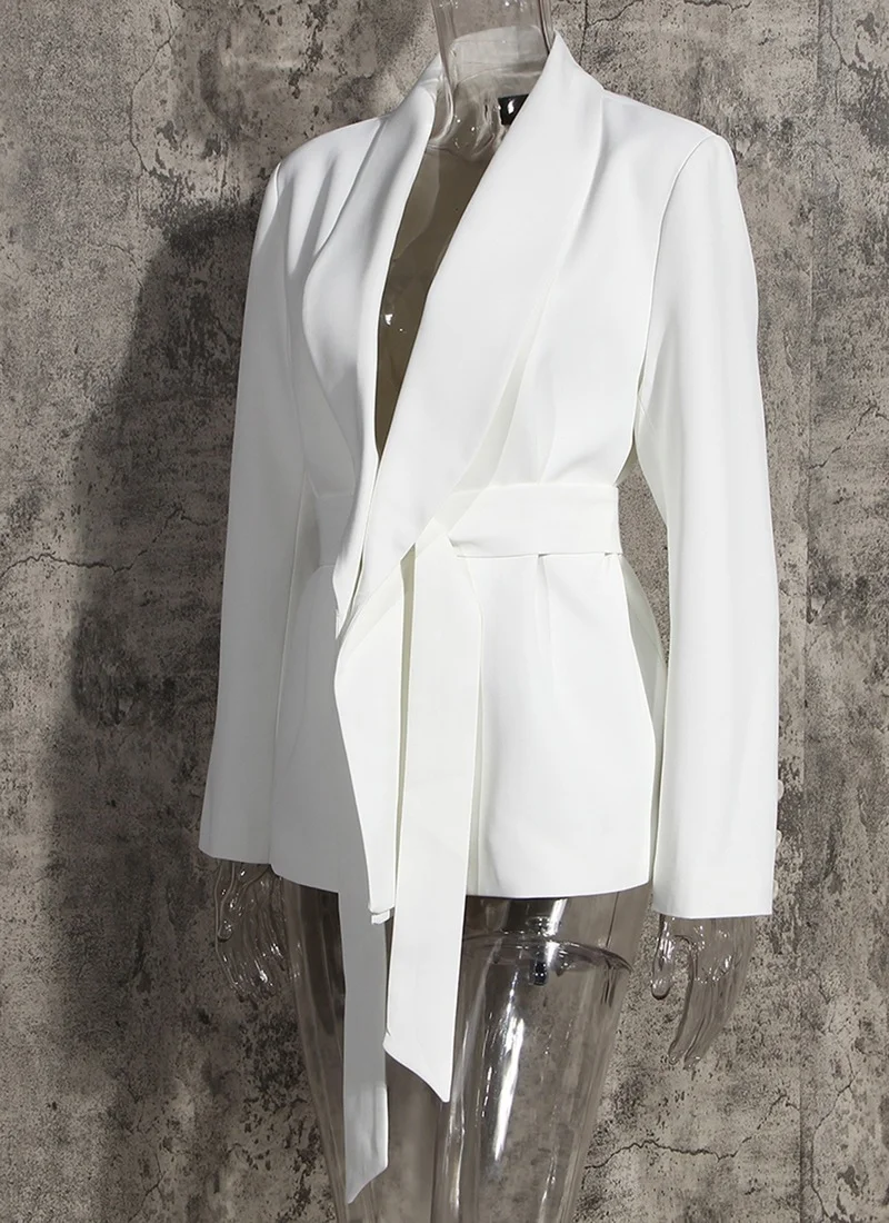 

White Office Blazer with Free Sashes 2021 Women Solid Colors Simple Casual Office Blazer Korean Fashion Commute Formal Clothing
