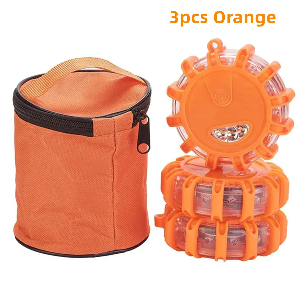 

3 шт. светодиодные дорожные аварийные фонари, придорожный маяк безопасности, мигающий предупреждающий фонарик, комплект с магнитным основанием, сумки для хранения