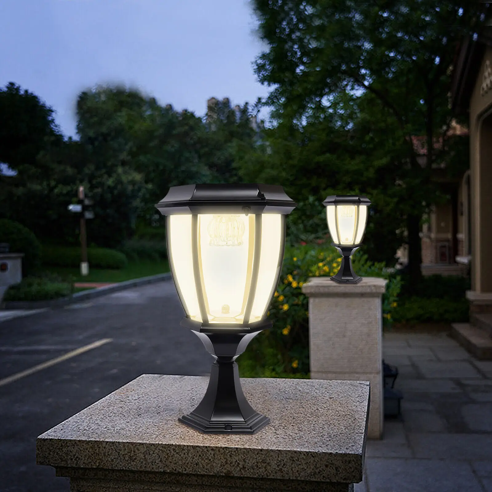 

2Pcs Outdoor Waterproof Solar Power LED Pillar Light Garden Yard Lantern Post Lamp Landscape Fixture Black