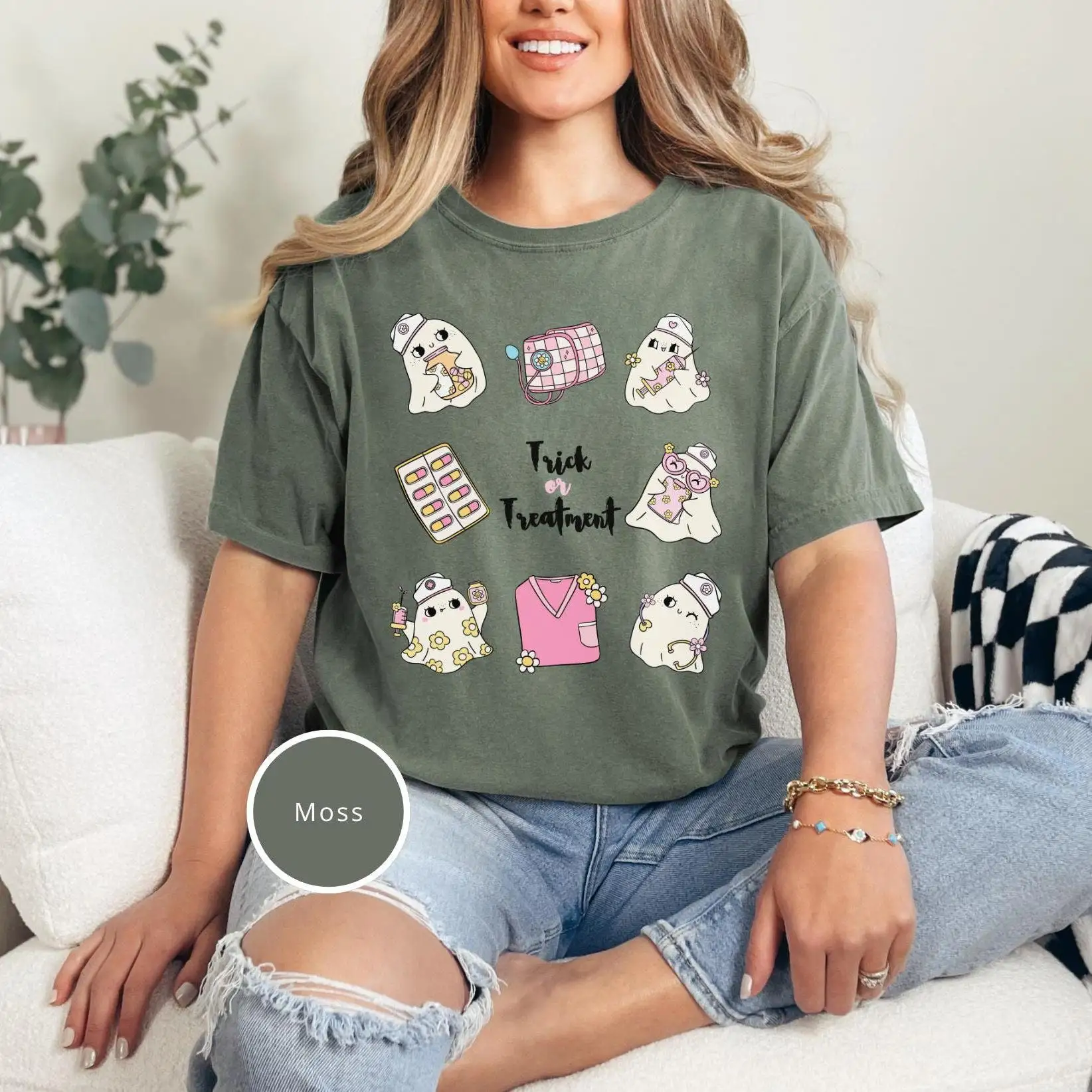 Комфортные цвета милая футболка медсестры на Хэллоуин для нее забавная