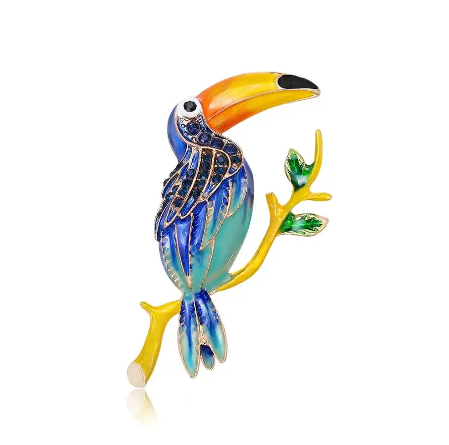 Винтажные большие броши Стразы Toucan в виде попугая для женщин эмалированная