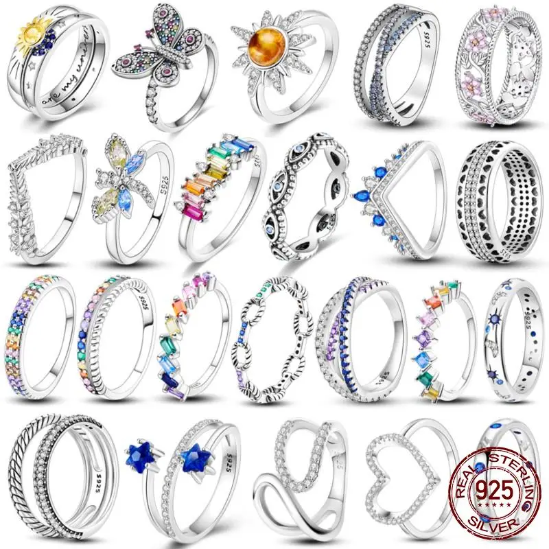 

New Authentic 925 Sterling Silver Rings Sparking Zircon Ring Popular LOVE Wedding Rings For Women Engagement Jewelry Anniversary