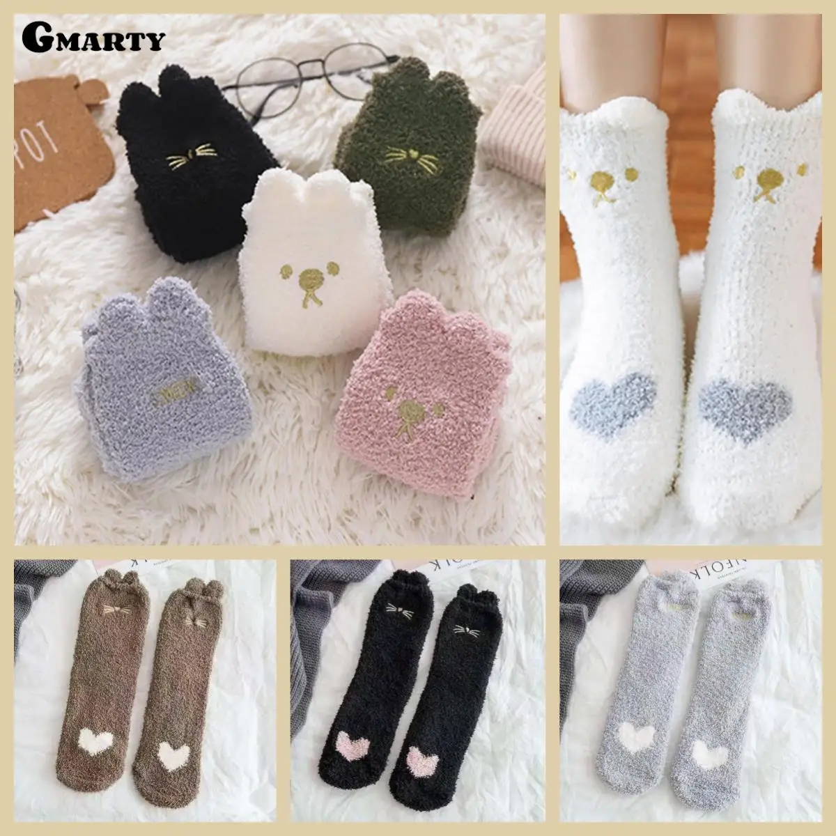 

1pair Winter Warm Fluffy Foot Socks Mid-tube Plus Thickening Warm Coral Fleece Socks Female Lounge Slipper Sleeping Socks New