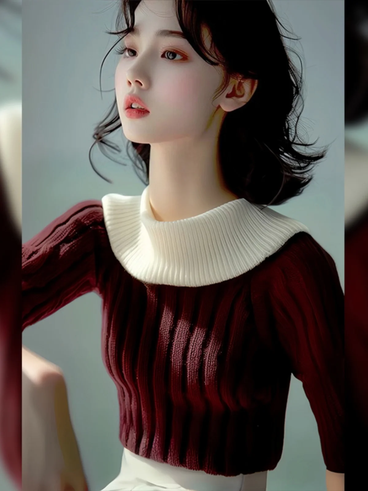 Осенне-зимний облегающий вязаный свитер винно-красного цвета женский 2024 новый