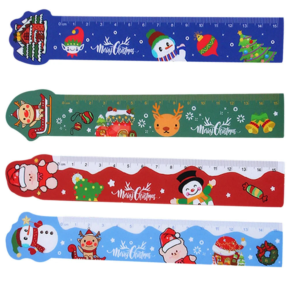 

4 Pcs 15cm Soft Ruler Xmas Magnet Rulers Kids Portable Pupils Measuring Christmas Lovely Student Tools School supplies