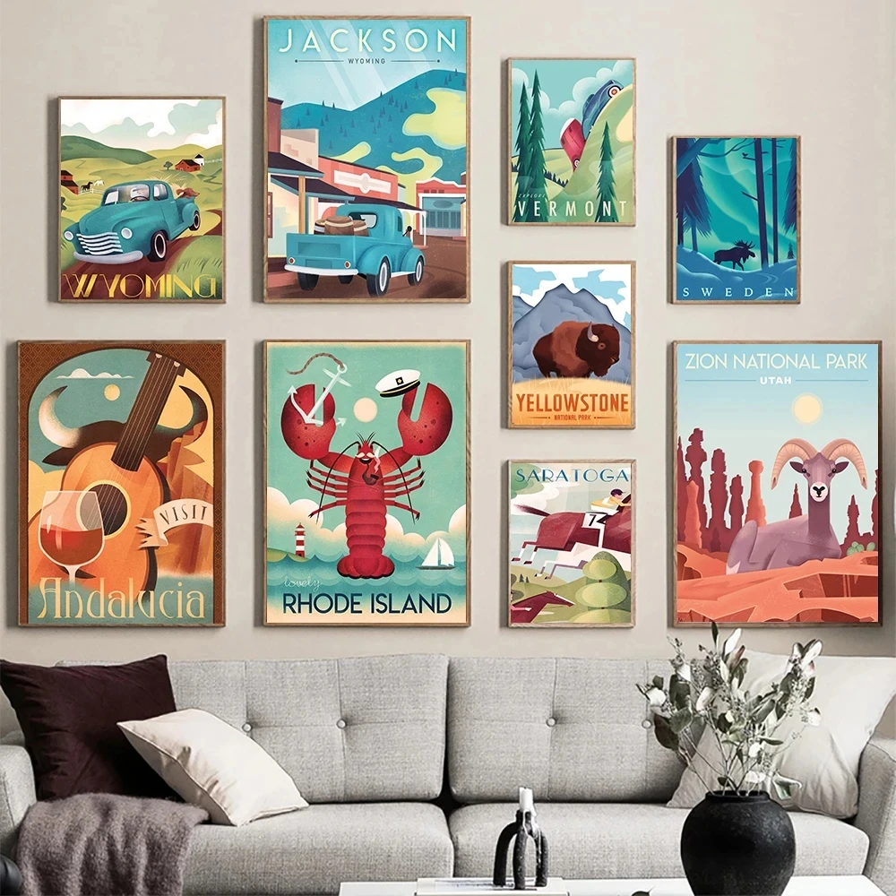 

Nordic World Famous Travel Location Art Poster Sweden Utah Wyoming Vermont Mural Canvas Painting Modern Home Decor Living Room