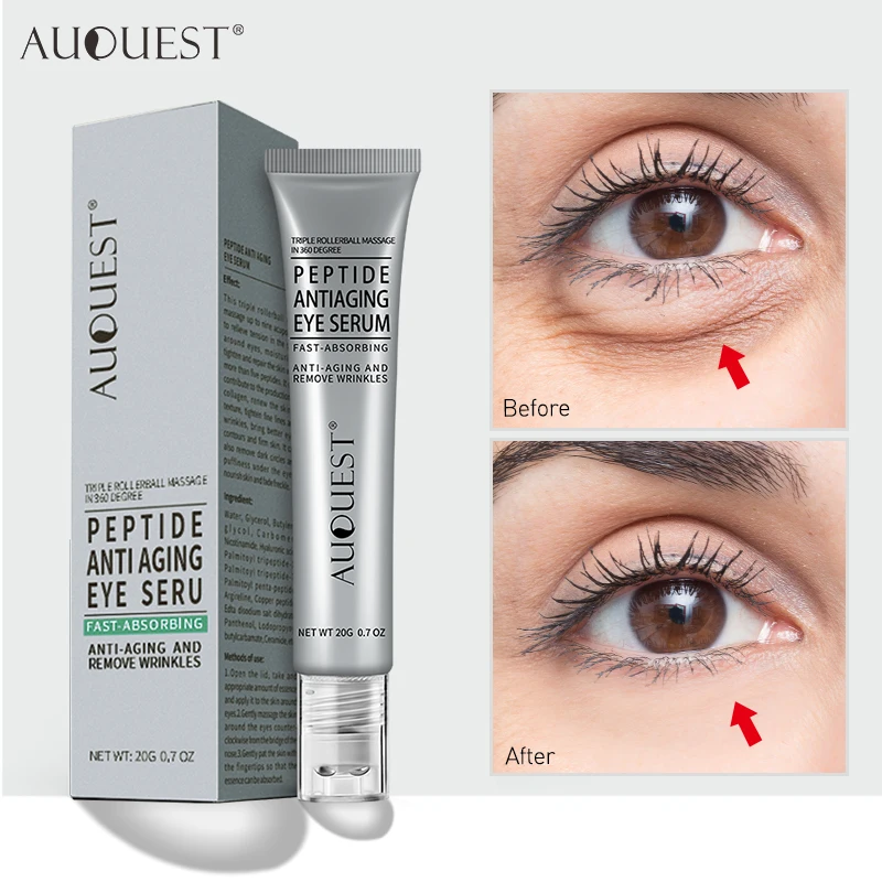 

AUQUEST Puffy Eye Cream Peptide Eye Bags Anti Wrinkle Hydration Cream Gel with Roller Massager Panda Eye Patches Skin Care 20g
