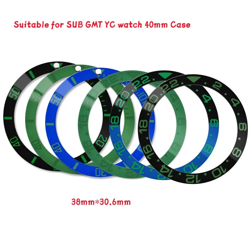 

38mm Black Green Blue Ceramic Ring Green Digital Bezel Ring Insert Fit for Rolex SUB GMT YC Watch 40mm Case