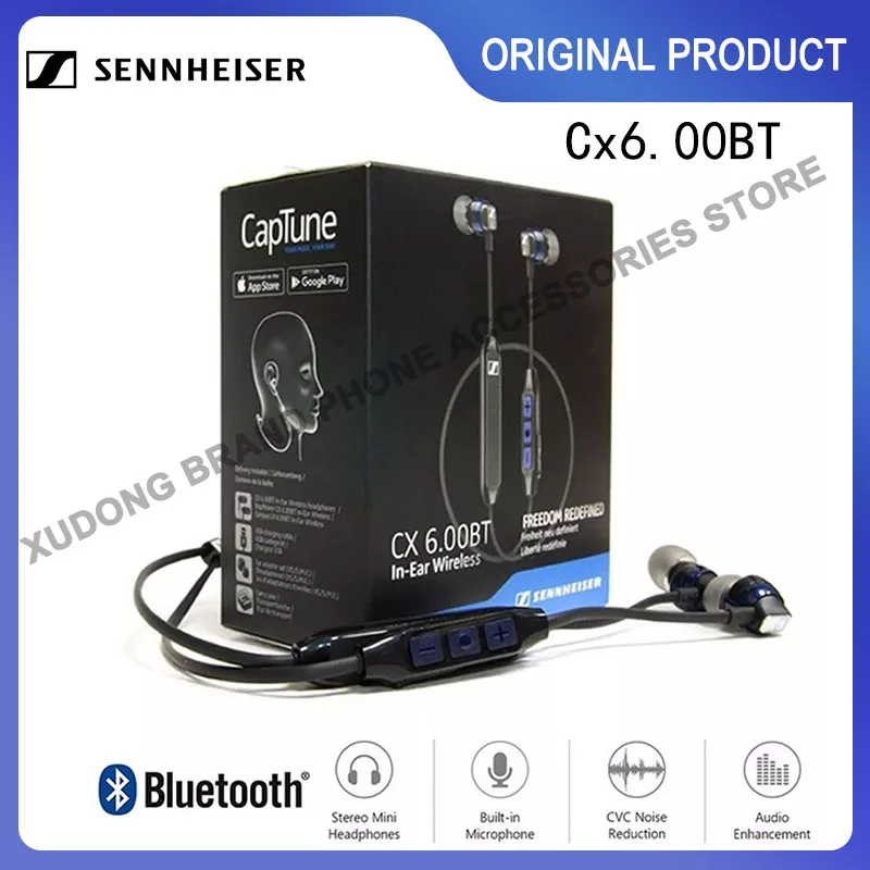 

Original Sennheiser CX 6.00BT Wireless Bluetooth in-Ear Headphones Deep Bass Earphones HIFI Music Headset Sport Earbuds