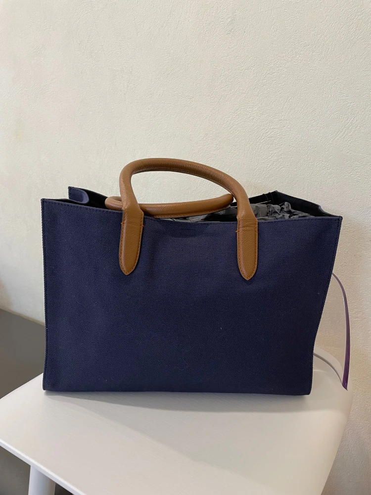 2022 Women New Zadi Solid Color Navy Blue Canvas Bag Leather Stitching Metal Lock Ladies Hand-held Large Capacity Tote Bag