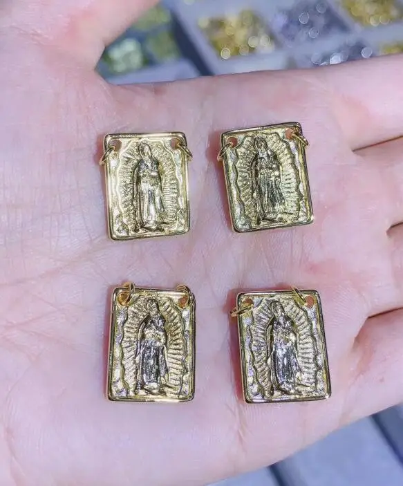 

1 шт. прямоугольный фигурный Шарм Девы Марии для подвесок Золотая Медь CZ Кристалл ювелирные изделия ожерелье аксессуары df4s