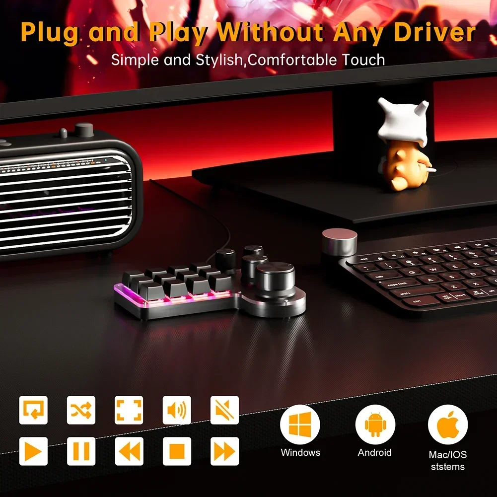 Bluetooth-программирование макросов пользовательская 4-ручная клавиатура RGB 12 клавиш