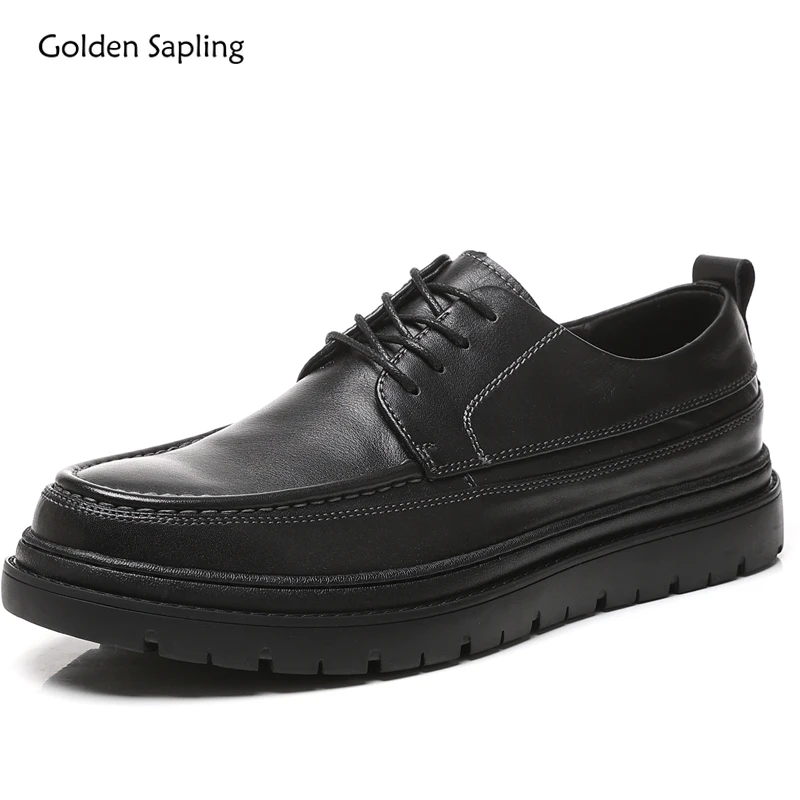 Мужская новая повседневная обувь из воловьей кожи с золотым саженцем черные