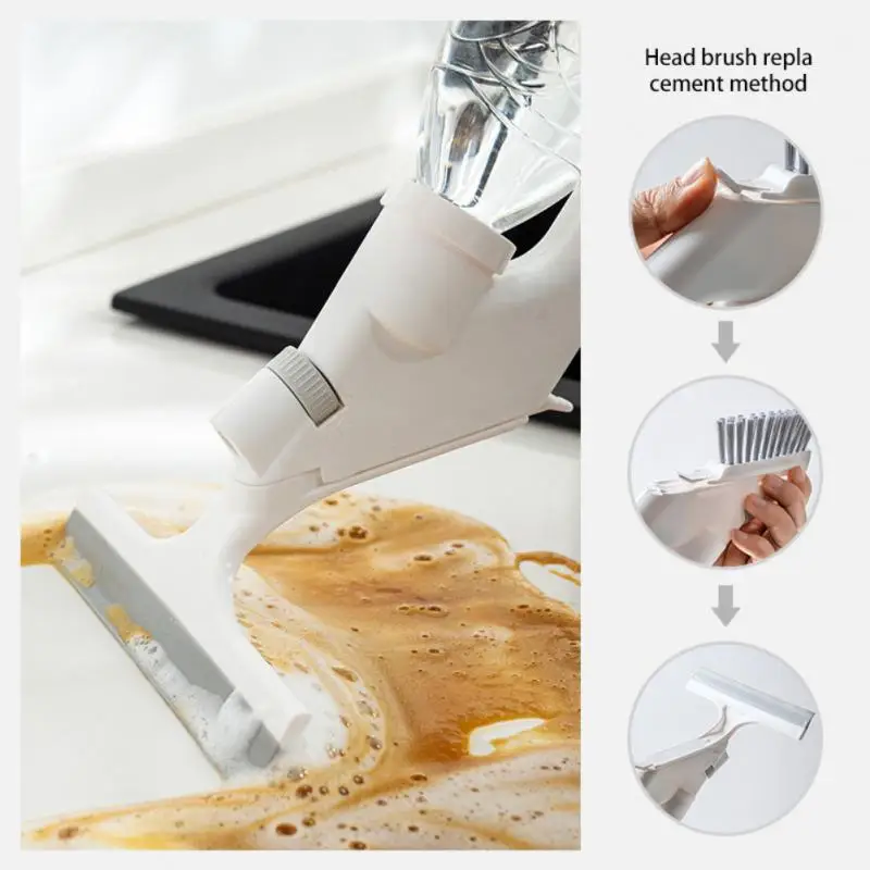 

5 In 1 Creative Cleaning Brush With Water Sprayer Multifunctional Glass Scraper Sponge Wipe Gap Brush Lazy Kitchen Cleaning Tool
