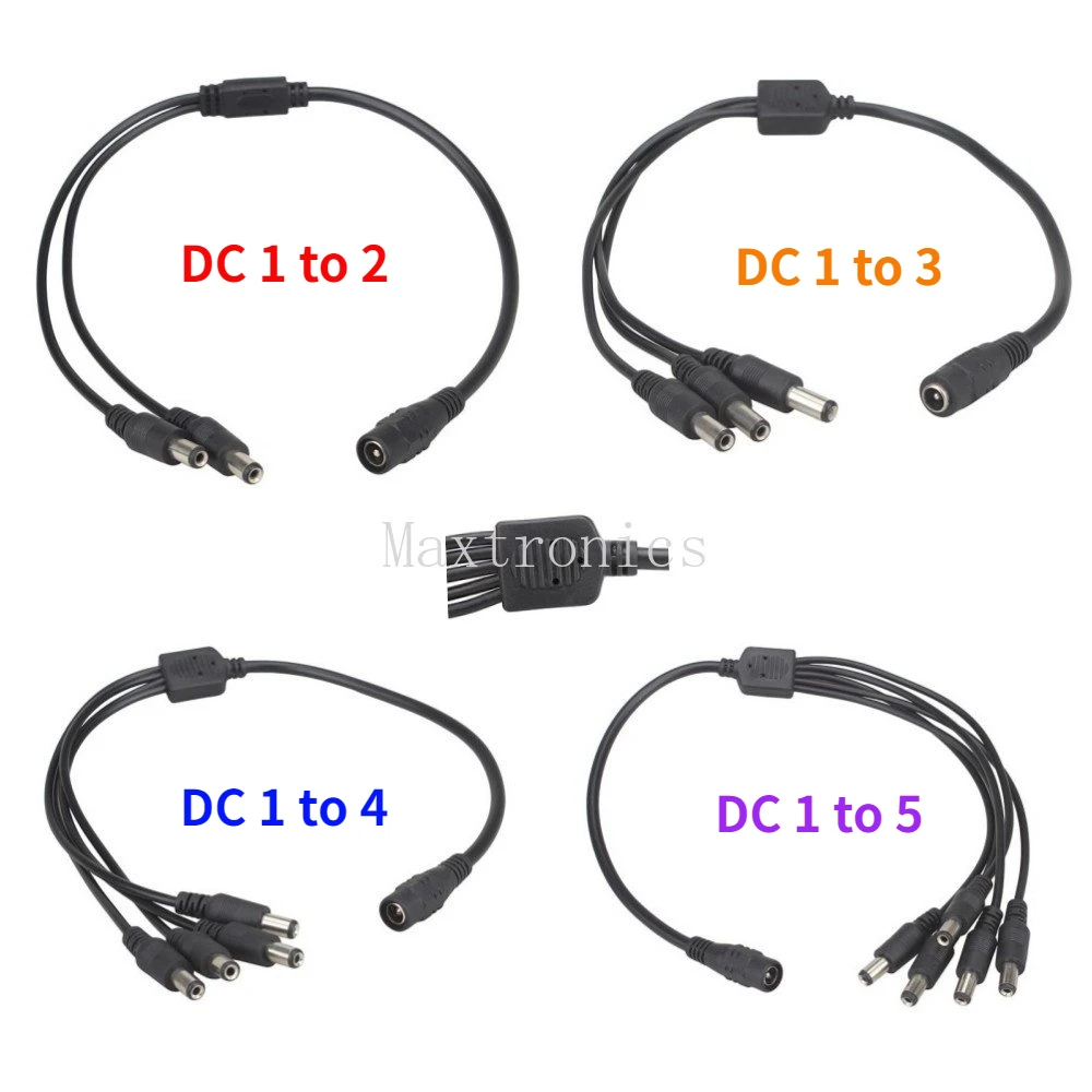 New 1-10pcs 1DC Female To 2/3/4/5 Male Plug Power Cord Adapter Connector Cable Splitter CCTV Security Camera For LED Strip Light