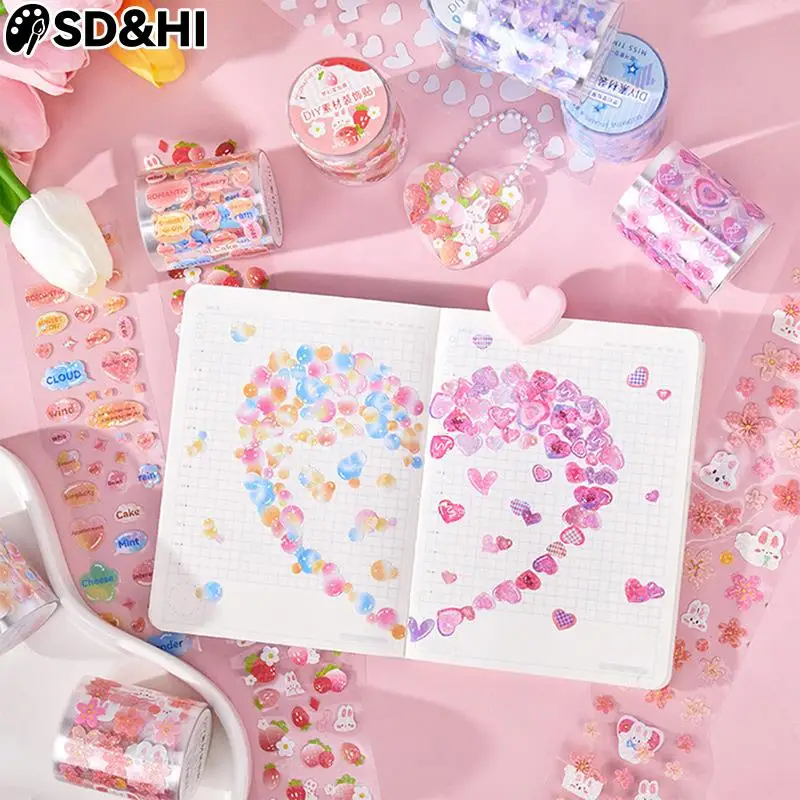 

8 Style Cute Laser Die-cutting Tape Girl's Heart Hand Account Decoration Material DIY Masking Sticker Tape Journaling Supplies
