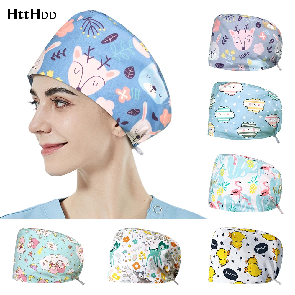 

Surgical Cap Cute Animal Print Pure Cotton Breathable Elastic Scrub Cap Pharmacy Veterinary Nurse Doctor Clinical Work Hat