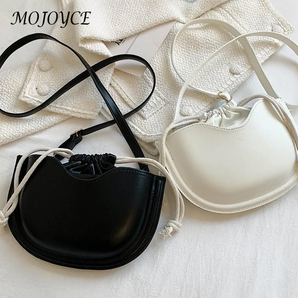 

Women Shoulder Bags Vintage Drawstring Solid Color Messenger Bag Women PU Leather Crossbody Bags Female Handbag