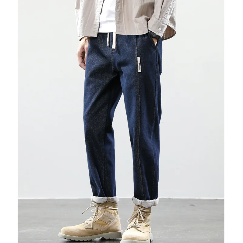 Men Clothing New Pattern 2022 Vintage Trend Temperament Black Jeans Recreational Straight Cylinder Loose Trousers Autumn Female