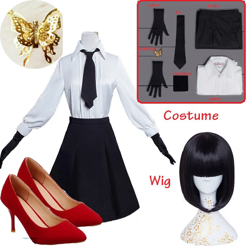 

Anime Bungo Stray Dogs Yosano Akiko cosplay wig butterfly hair clip pin hairclip shoes boots eye beast props shirt skirt gloves