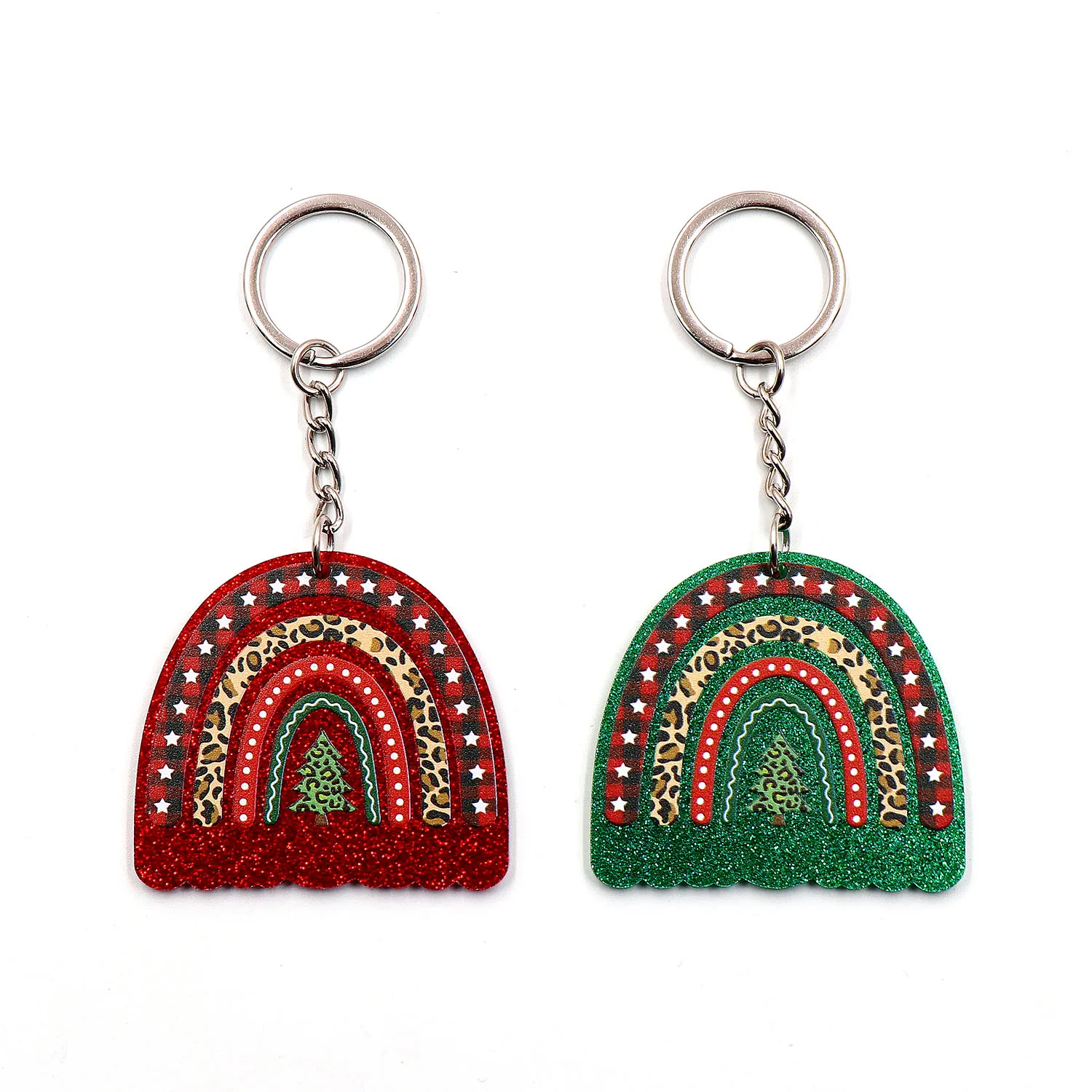 

(1piece) New product CN rainbow Leopard Print women's TRENDY Christmas Acrylic glitter Keychain