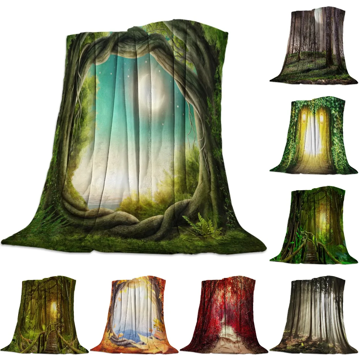 

Fleece Throw Bed Blanket Lightweight Super Soft Cozy Jungle Trees Fantasy Starry Moon Throw Blanket Gift for Adults Kids Queen