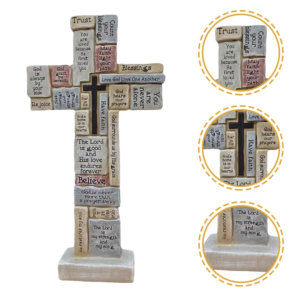 

Cross Decor Resin Standing Based Ornament Statue Religious Craft Synthetic Desk Decoration Table