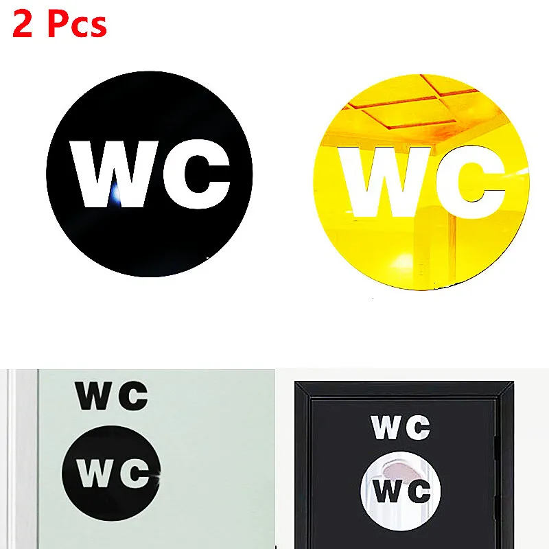 

2 Pcs WC Door Sign Self Adhesion Acrylic Toilet Door Sign Mirror Wall Stickers Round Woman Man Toilet Door Sign Home Decoration