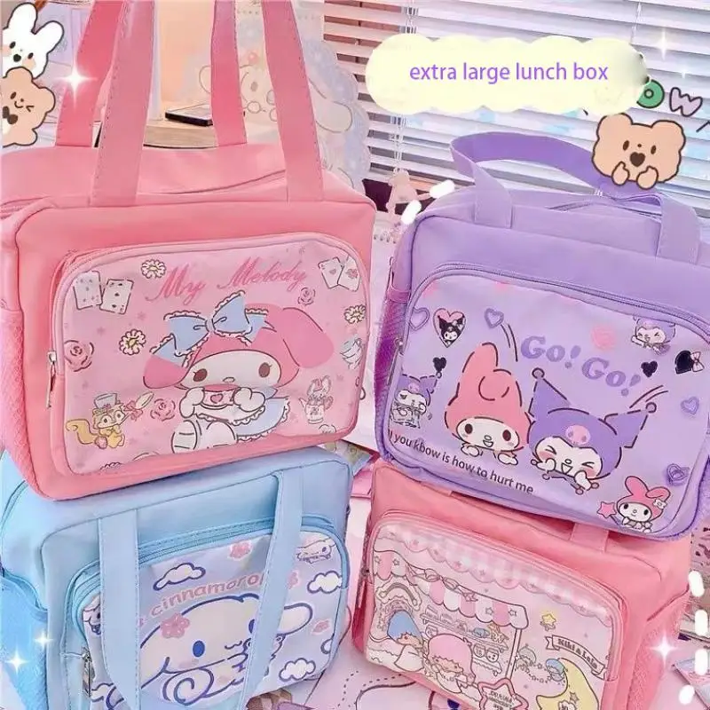

Kawaii Cartoon Kuromi Pu Waterproof Lunch Box Bag Sanrios Anime Figure Bring Rice Portable Multiple Pockets Zipper Mummy Bag