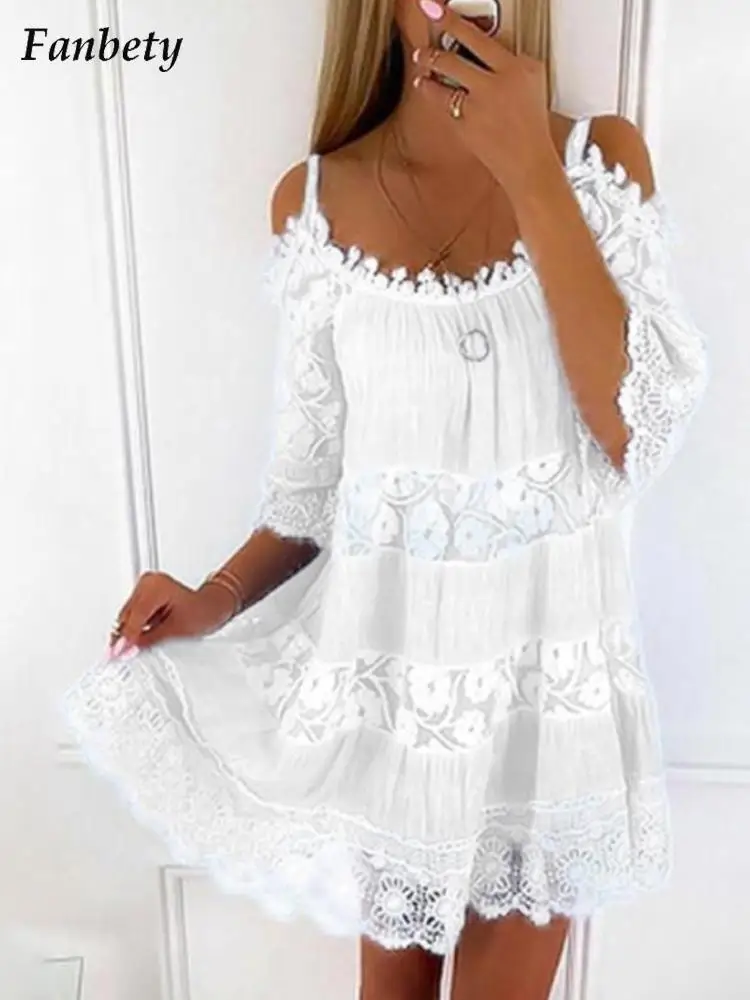 

Fashion Slash Neck Embroidery Party Dresses Summer Women Flare Half Sleeve Loose Mini Dress Ladies Sexy Off Shoulder Beach Dress