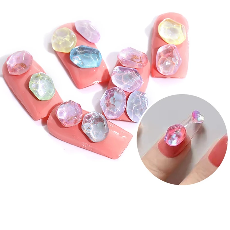 

8x10 мм Аврора мокко волнистые стеклянные плоские камни блестящие зернистые Стразы для украшения ногтей своими руками