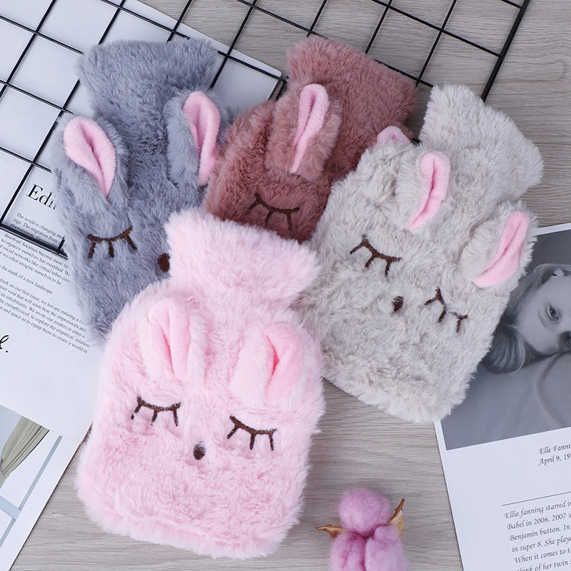 

Reusable Winter Warm Heat Hand Warmer PVC Stress Pain Relief Therapy Hot Water Bottle Bag with Knitted Soft Rabbit Cozy Cover