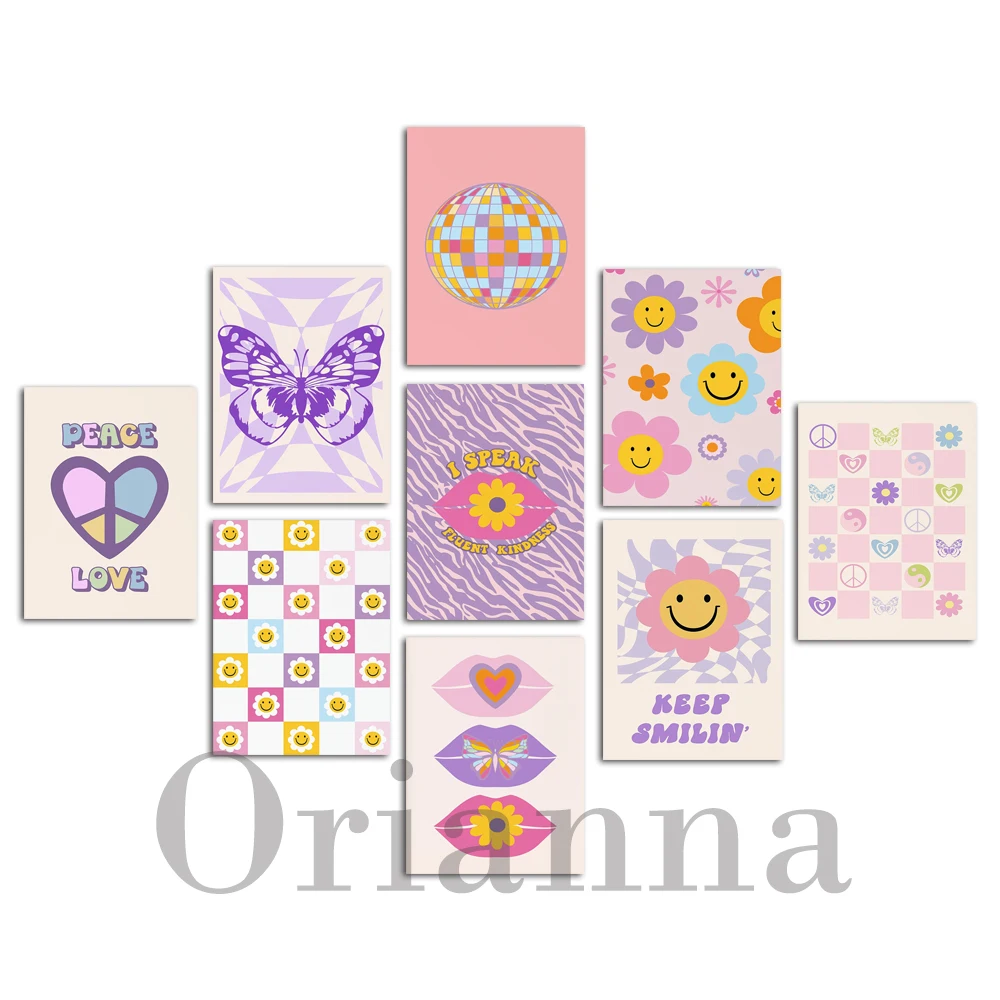 Датский пастельный декор мир любовь печать шахматная доска цветок губы смайлик