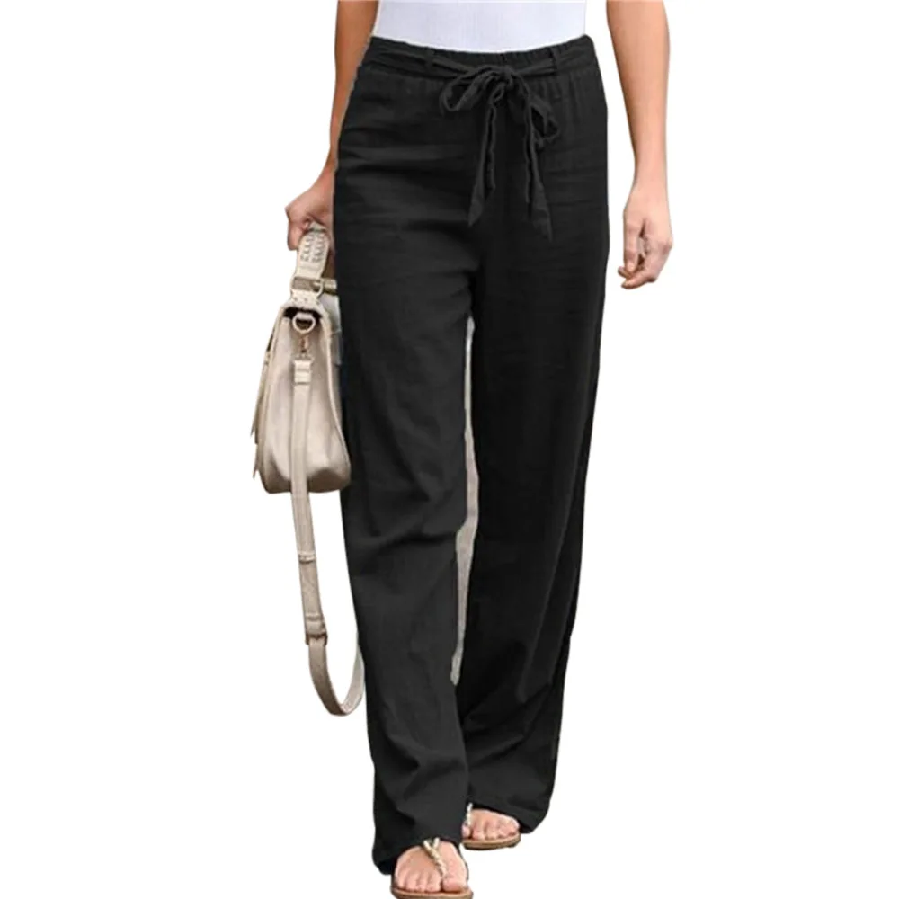 

Ladies Multicolor Wide Leg Casual Pants Pure Cotton Pants High Waist Fashion Solid Color Lightweight Pants Loose Wide Leg Pants