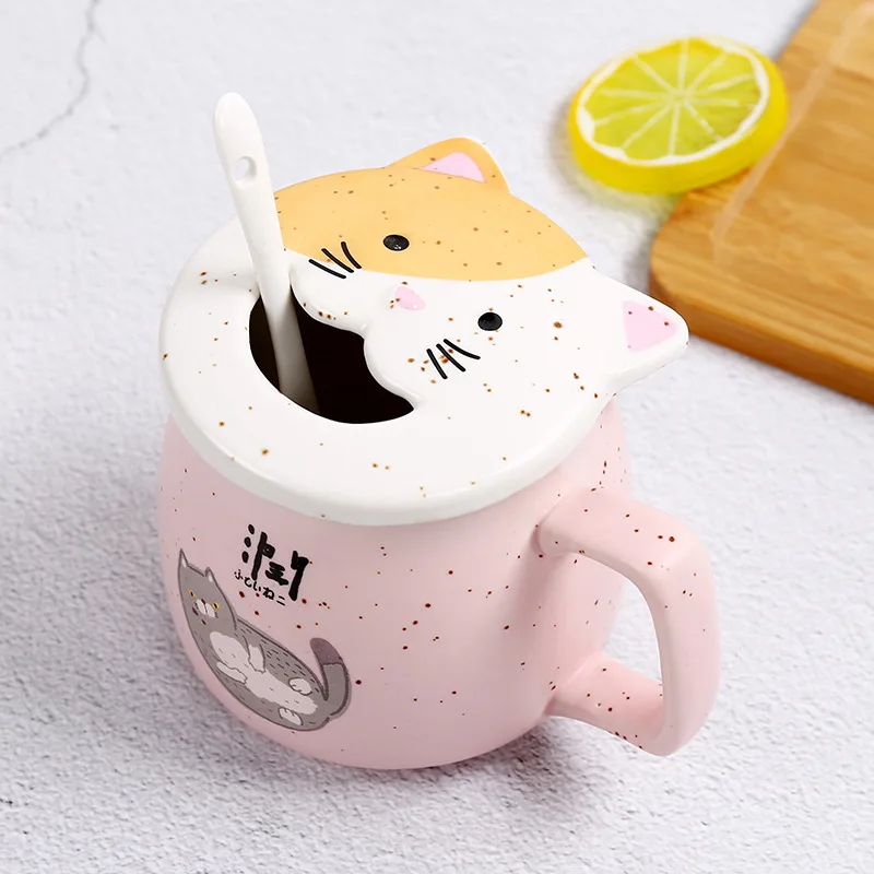 

Creative Ceramic Personality Cute Mug with Lid Spoon Household Couple Men and Women Coffee Cup Cartoon Cup
