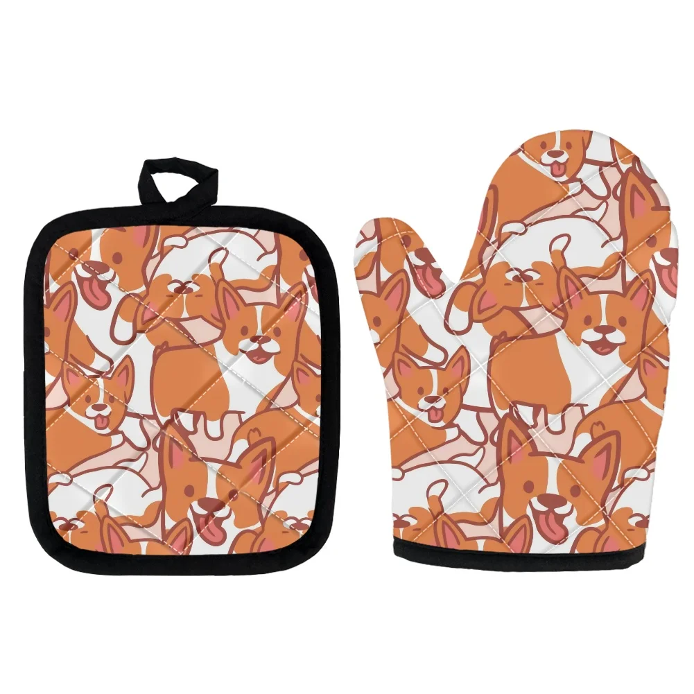 

Перчатки для микроволновой печи Corgi с принтом для женщин, кухонные Нескользящие варежки для выпечки, прихватки для ресторана, индивидуальны...
