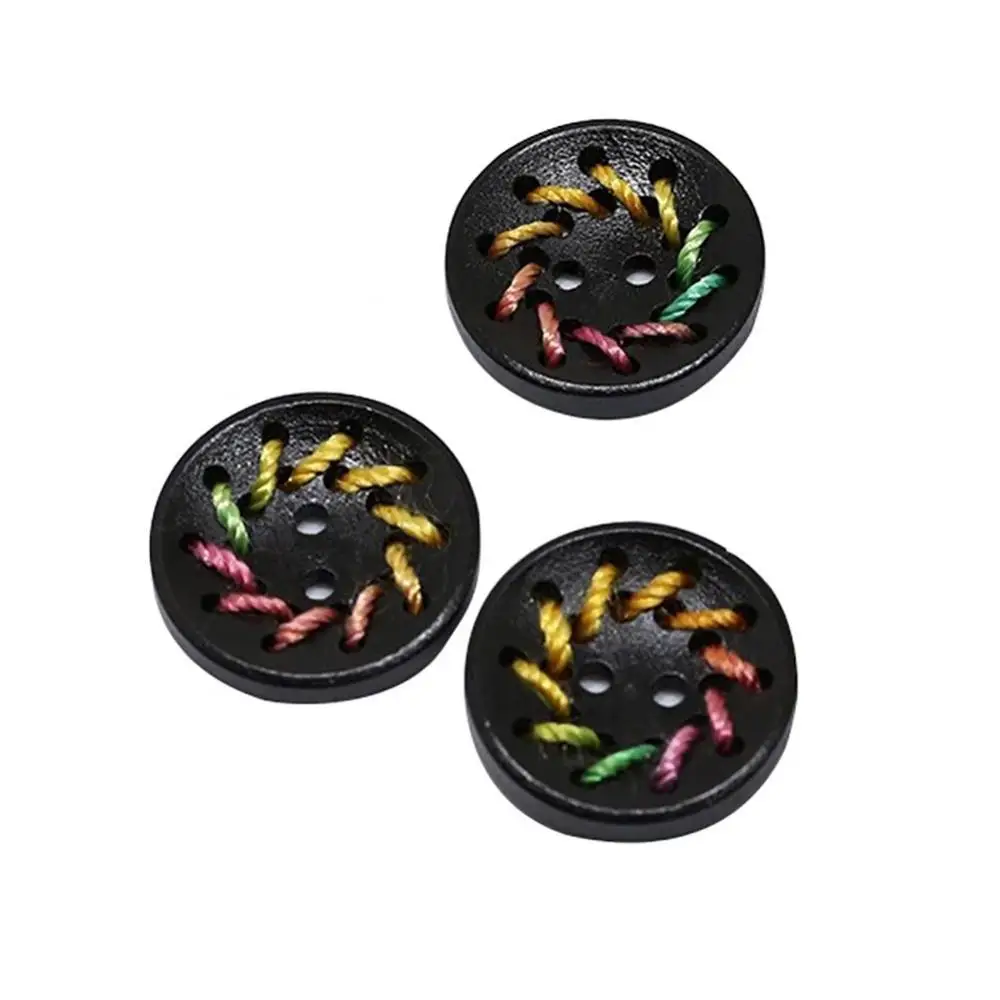 

Crafts Wooden Buttons DIY Colorful Round Sewing 10Pcs Line Clothes Hand Decor