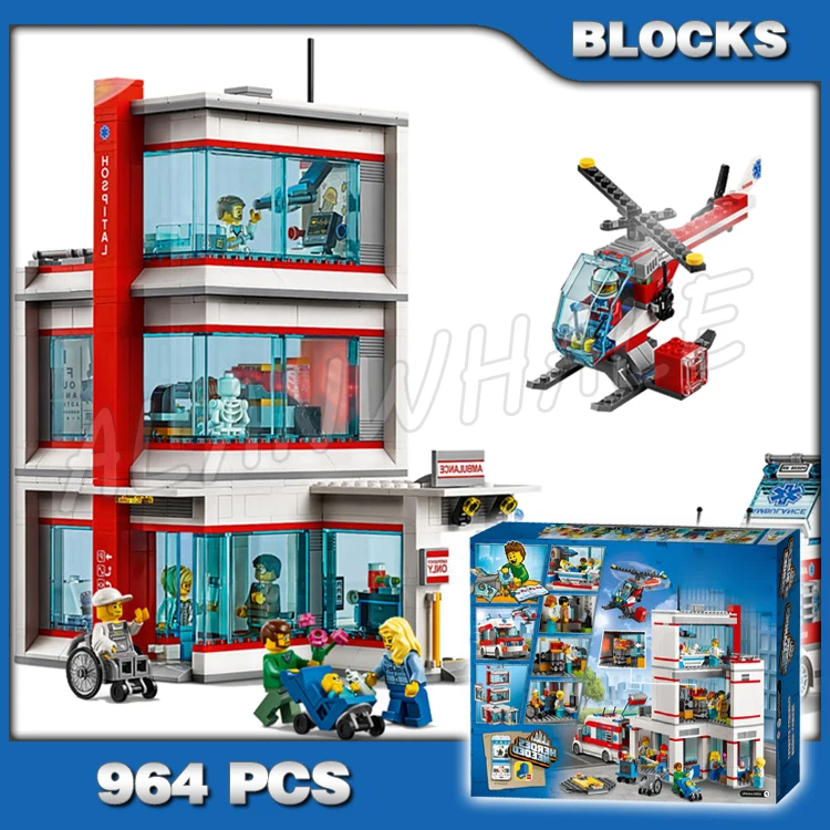 

964pcs Urban 3-level Hospital Ambulance Copter Fuselage Helipad 02113 Building Blocks Set Bricks Compatible with Model